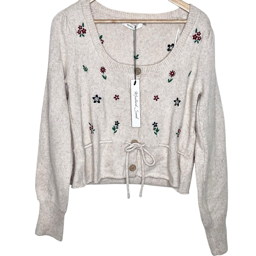 Indie Floral Cropped Cardigan Sweater Womens Small Embroidered Forest Fairy